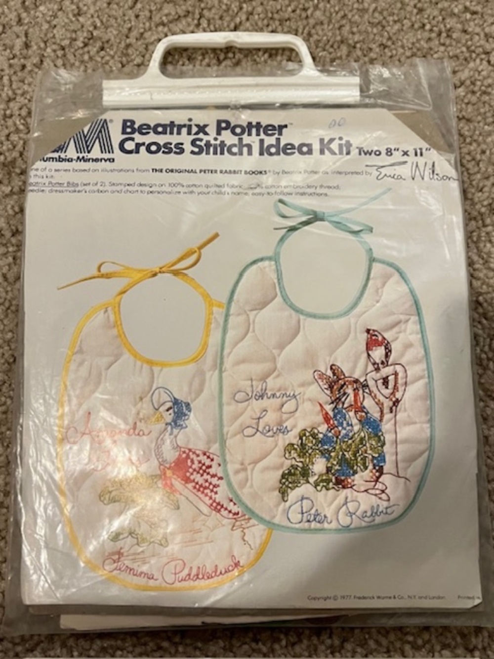 Vintage Beatrix Potter Cross Stitch Idea Kit Peter Rabb Bibs Columbia Minerva